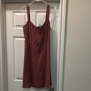 GAP Red/Pink floral Ruched Mini Dress Scoop Neck Sleeveless Night Out - 10 tall